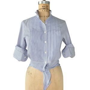 J. Crew Blue and White Striped Tie-Front Button Down Shirt